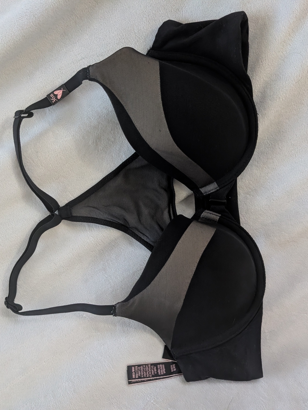 Victoria's Secret Body By Victoria Front Close Racerback Bra Black Grey 36B